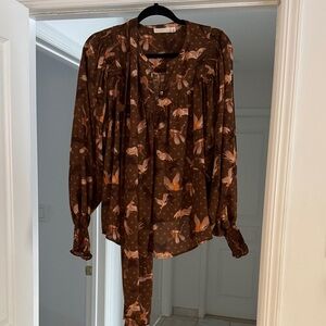 Chic Brown Bird Print Blouse